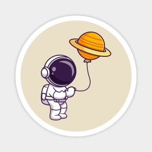 Cute Astronaut Holding Planet Balloon Cartoon Magnet